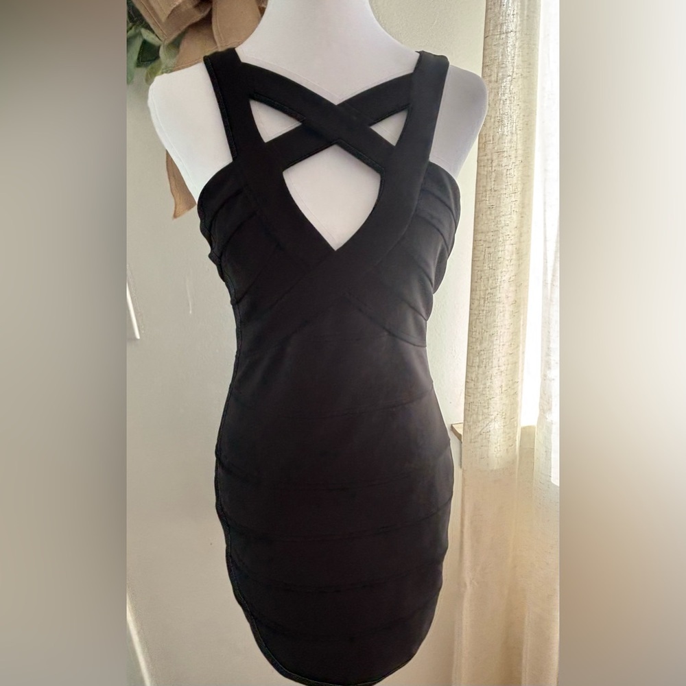 Black Bodycon Dress with Cutout Detail - Women